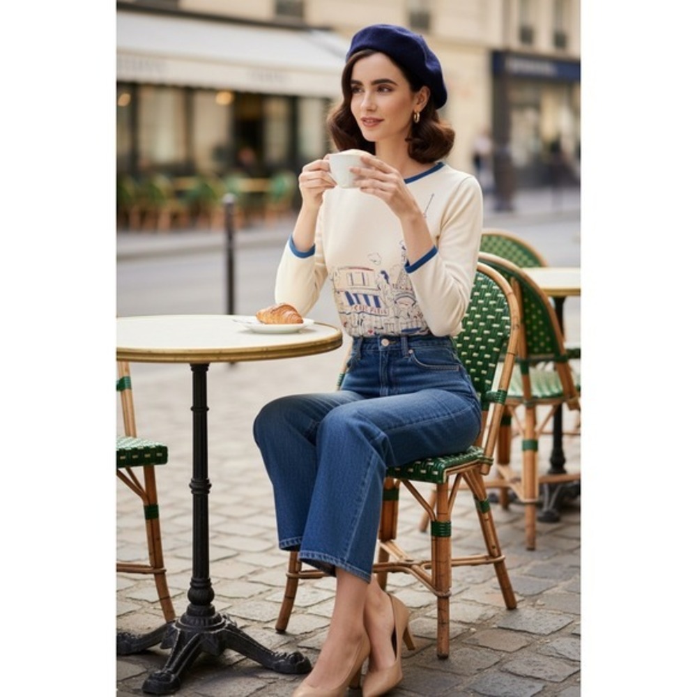 Pendleton XL Paris Graphic Knit Silk& Nylon Travel Elevated‎ Basics French Girl